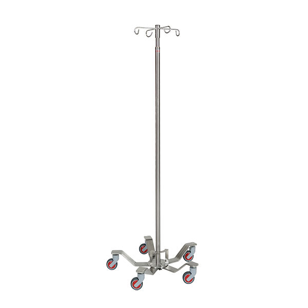 AcralMed Foot Control Stainless Steel IV Pole - 5 Leg Base